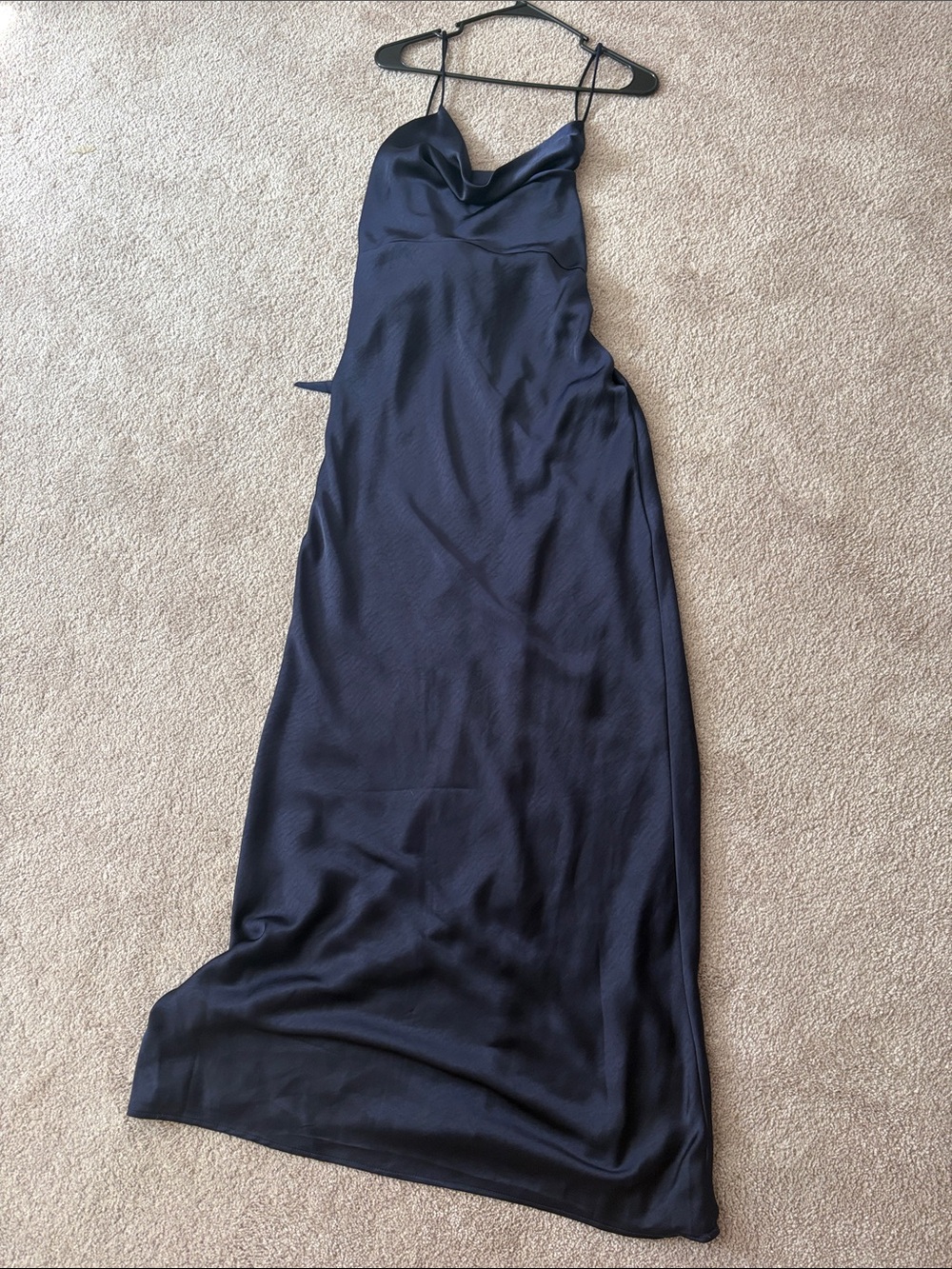 Altar'd State Navy Satin Cowl Neck Maxi Slip Dress